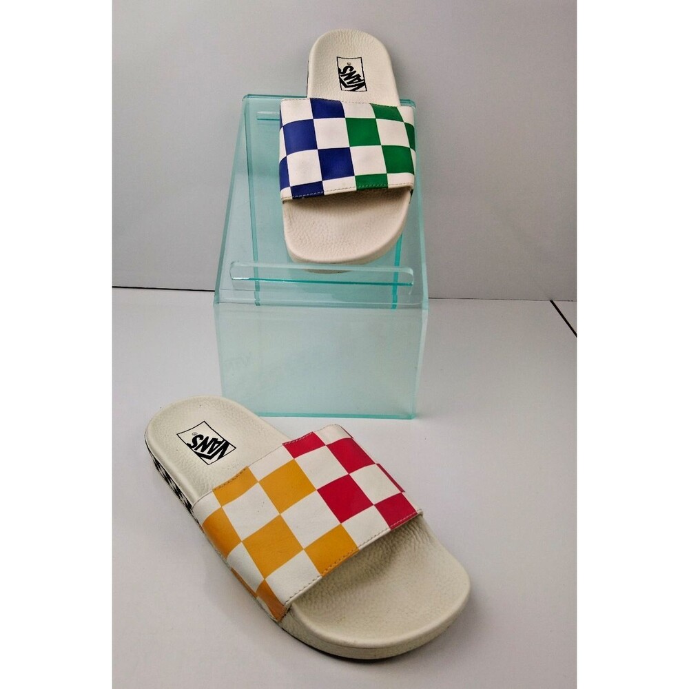 Van's Big Checkerboard Multi Color Slides Sandals Men's Size 10